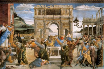 El Castigo de Coré y la Lapidación de Moisés y Aarón de Sandro Botticelli